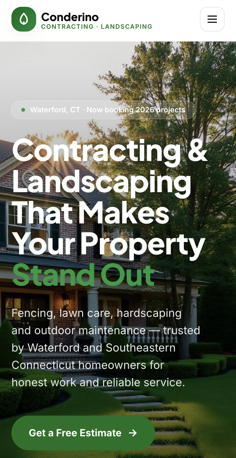 Conderino Contracting website designed by Arveon, shown on mobile